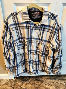 Rustic Outfitters Plaid Shirt in Blue & Cream Size Large Like New